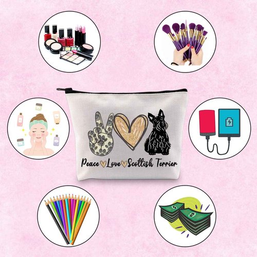 TSOTMO Scottish Terrier Mama Gift Peace Love Scottish Terrier Cute Puppy Themed Makeup Bag for Dog Lover (PLScottish Terrier)