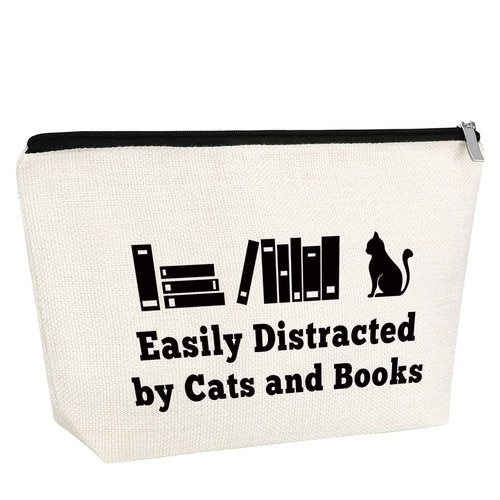 Cat Lover Gifts Book Lover Gift for Women Makeup Bag Cat Mom Gift Cat Bookworm Themed Cosmetic Bag Birthday Gift for Girls Library Worker Gift Valentines Day Graduation Gift Travel Cosmetic Pouch