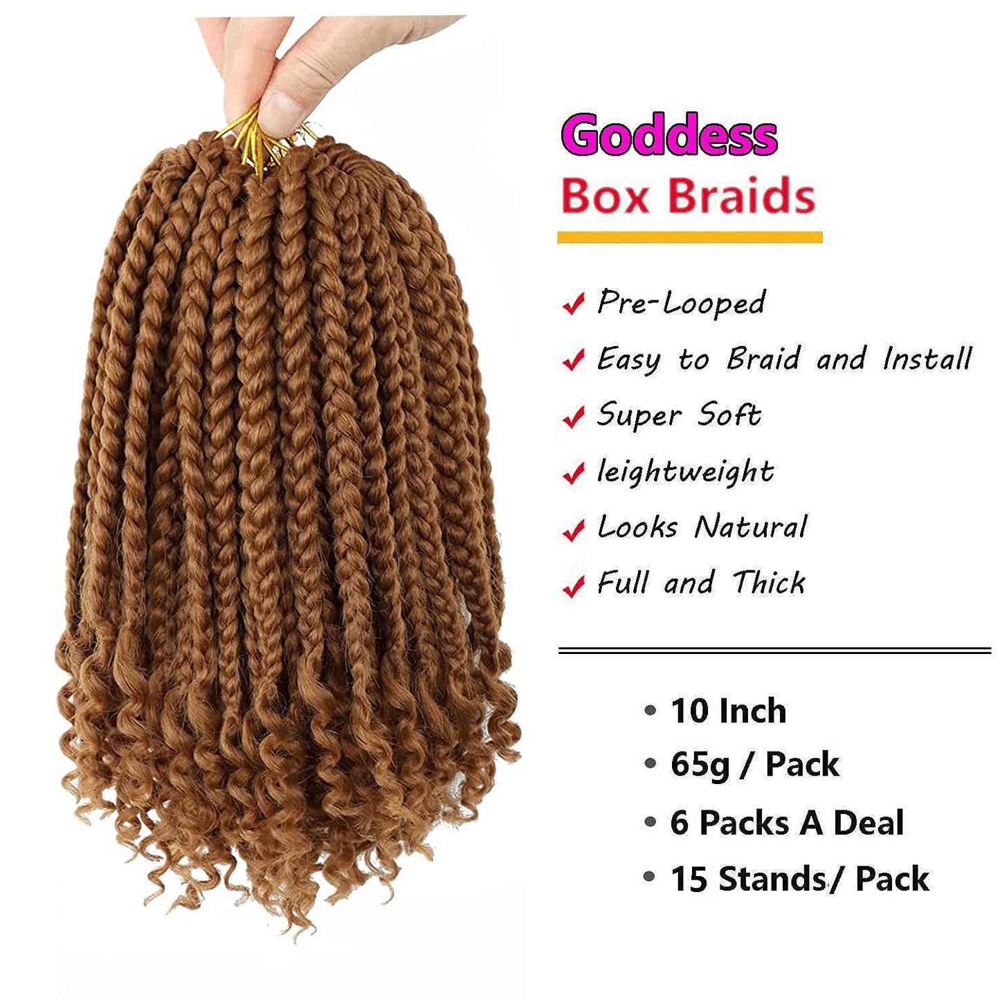 6 Packs Crochet Box Braids Curly Ends 10 Inch Bohemian Box Braids Crochet Hair Goddess Box Braids for Black Women (27, 10 Inch)