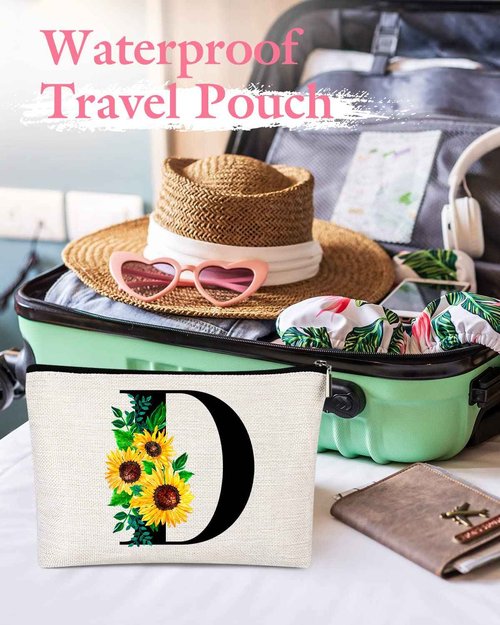 Pyotivol Monogrammed Makeup Bag for Women, Small Personalized Cosmetic Make Up Toiletry Pouch for Purse with Trendy Aesthetic Design, Ideal Travel Period Gift for Friends Bridesmaids