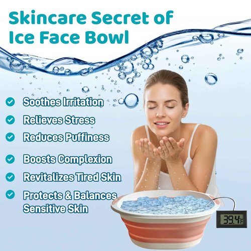 Face Bowl for Ice Bath, Cold Face Plunge Bowl Kit, Foldable Bowl for Face Ice Bath with Reusable Cubes, Portable Cold Plunge Face Bowl, Ice Bowl for Face Cold Plunge Chiller (Light Pink)