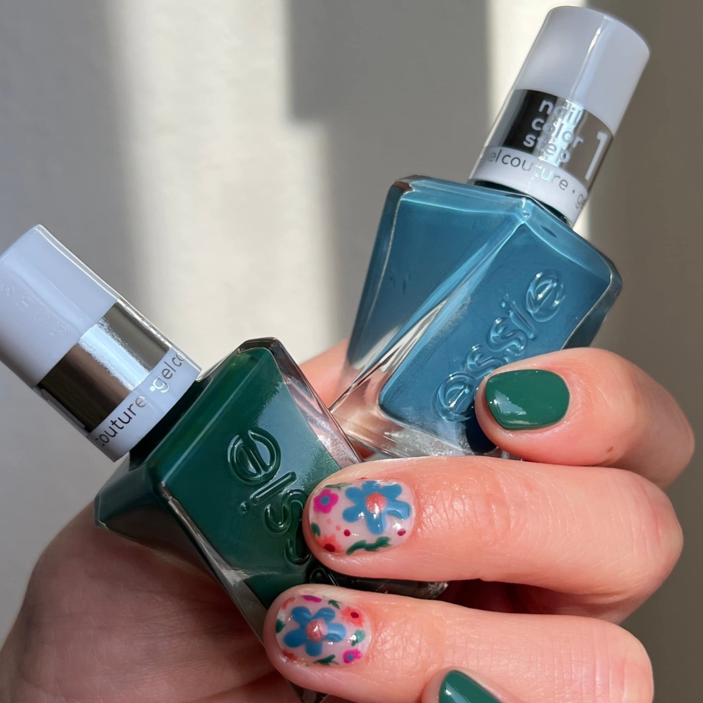 Essie Nail Polish Set, Daisy Jones & The Six Inspired, Longwear Gel-like Nail Polish, Cut Loose, Blue, + Invest In Style, Green + Gel-like Shiny Top Coat