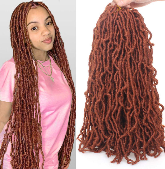 Leeven 18 Inch New Soft Locs Crochet Braids Hair 350# Pre-looped Curly Locs Braiding Hair 7 Packs Ginger Goddess Locs Hair Extensions Cooper Red Faux Locs Crochet Hair for Women