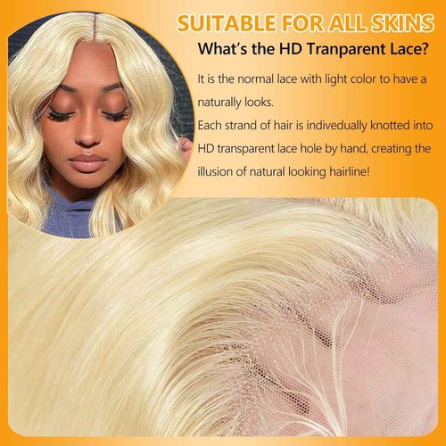 QTHAIR 16A Russian Blonde #613 Transparent Lace Frontal Closure 16inch 100% Human Hair for All Women 613 Blonde Brazilian Virgin Human Hair Body Wave Frontal Swiss Lace Closure