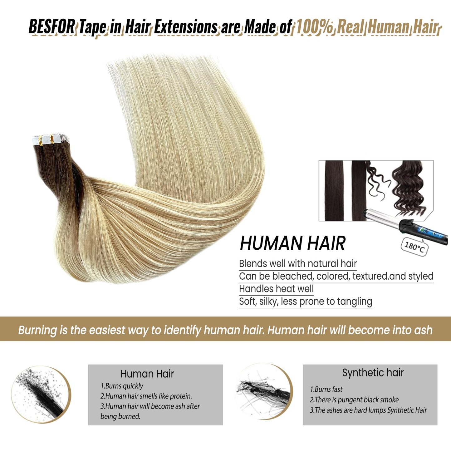 20inch Invisible Tape in Hair Extensions Human Hair Flax Brown to Platinum Blonde Tape Ins Human Hair Extensions Omber Platinum Blonde Human Hair Tape in Extensions 20pcs 50g/Pack