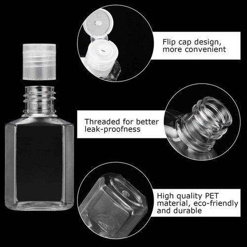 APACALI 100PCS Plastic Travel Bottles 1oz Mini Shampoo Bottles Small Empty Bottles Refillable Cosmetic Containers with Flip Cap Clear Portable Small Bottles for Liquid, Lotions, Toner, Body Soap