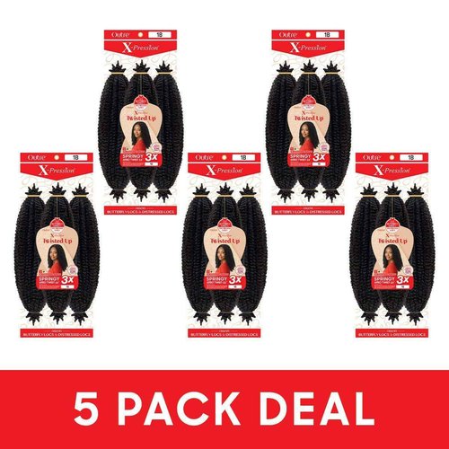 Outre X-Pression - Twisted Up - Springy Afro Twist 16" 3X (5 Pack, JET BLACK 1)