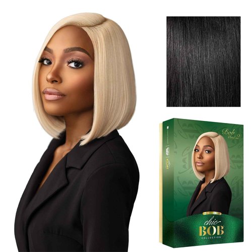 Sensationnel Chicbob Lace Frontwig - Bob Unit 2 Face Framing Glueless Wig Wide 5 Inch Deep Part Synthetic Preplucked Hairline (1 JETBLACK)