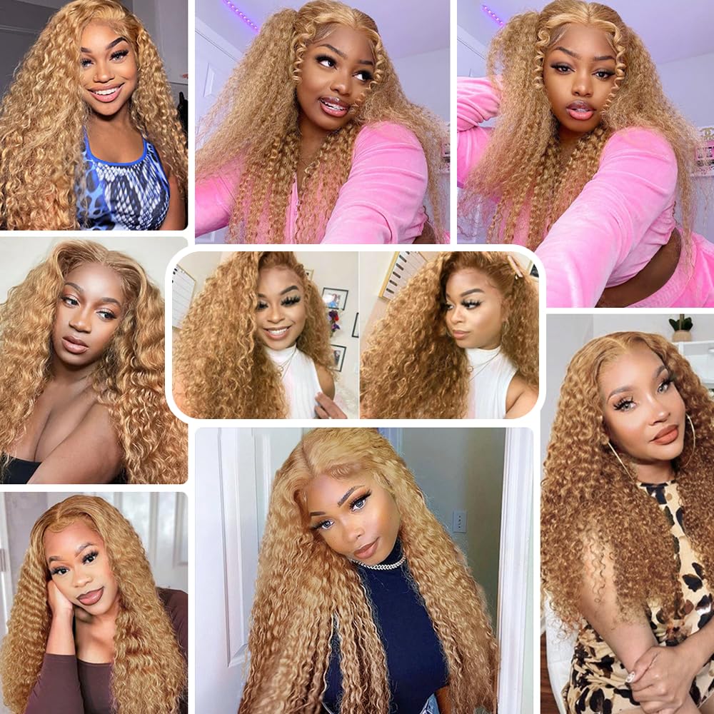 Color #27 Human Hair Bundles Blonde Human Hair Bundles Honey Blonde Deep Wave Bundles 14 16 18 inch Mixed Length 3 Bundles Blonde Wet and Wavy Bundles