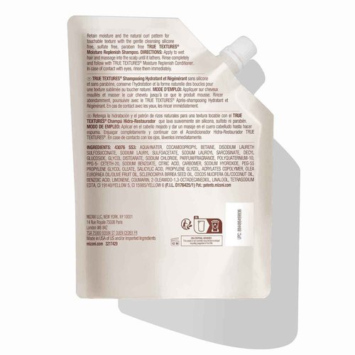 Mizani True Textures Moisture Replenish Shampoo - Smooths & Hydrates, With Coconut Oil, Sulfate & Paraben-Free, for Natural Curly Hair, 16.9 Fl Oz