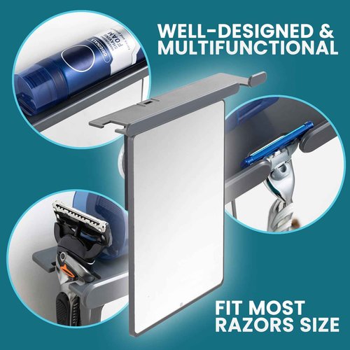 TAILI Shower Mirror Fogless for Shaving with Razor Holder, Anti-Fog with Powerful Suction for Bathroom,Makeup Shave Mirror Wall Mounted for Men & Women, Shatterproof & Removable,Grey