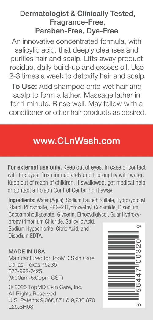 CLn® Shampoo - Clarifying Formula with Salicylic Acid, for Normal to Oily Scalp Prone to Folliculitis, Dandruff, Itchy & Flaky Scalp, Fragrance-Free & Paraben-Free, 8 fl. oz.