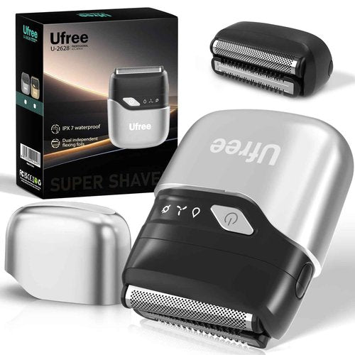 Ufree Foil Shaver for Men, Electric Razor with 2 Foil Heads, IPX7 Waterproof Electric Shaver, Wet Dry Cordless Razor, Chargeable Portable Shavers for Men, Silver