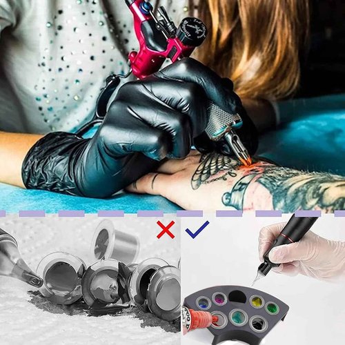 Tattoo Ink Caps Kit - Yuelong 300pcs Mixed Tattoo Caps with 2 Cups Holder Kit Disposable Pigment Caps Cups Plastic Permanent Makeup Ink Cups Holder Container Caps Tattoo Ink Supplies