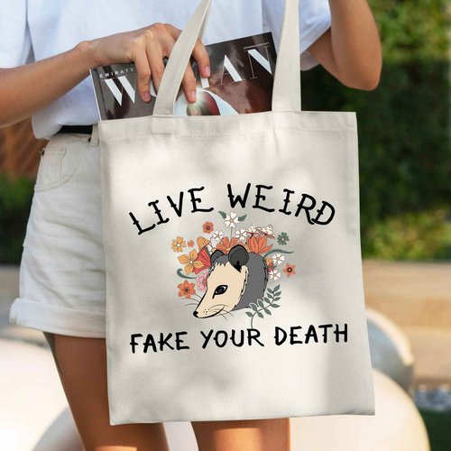 WZJHCL Possum Lover Gift Opossum Makeup Pouch Possum Mama Cosmetic Kit Flower Opossum Travel Storage Organizer Bag (Live Weird Tote Bag)