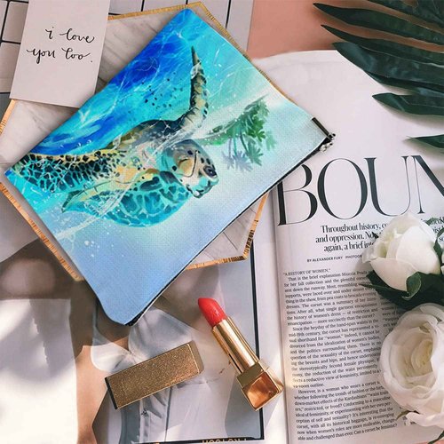 YUMQSEOS Makeup Bag for Women Travel Makeup Bag Large Cosmetic Bag Zipper Pouch Toiletry Bags Makeup Organizer Bag 7X10in - Sea Turtle