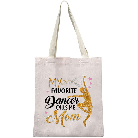 MEIKIUP Dance Mom Gift Ballet Mom Makeup Bag Dance Womens Gift My Favorite Dancer Calls Me Mom Travel Zipper Cosmetic Bag (Dancer Calls Me Mom tote bag)