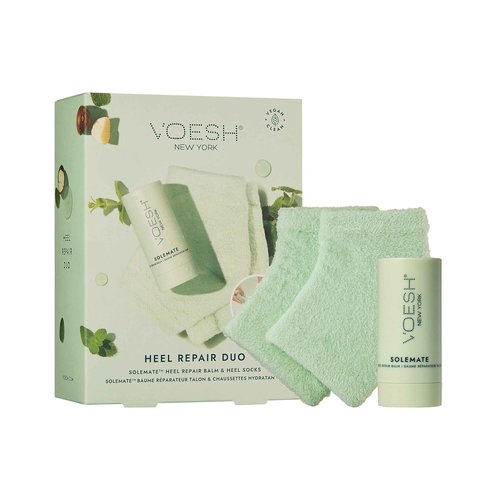 VOESH Heel Repair Duo, Solemate Heel Repair Balm & Moisturizing Heel Socks, Cracked Heel Stick Balm, Foot Care for Men & Women, at-Home Foot Care, Fuzzy Heel Socks, Toeless Spa Socks