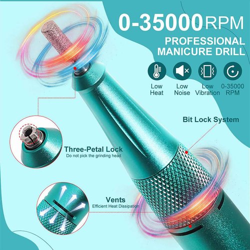35000RPM Professional Portable Nail Drill Electric File Rechargeable Nail E File Machine with Bits & Clean Brush for Acrylic Nails Remove Nail Gel Polish Manicure for Salon Home,Cordless(Blue Purple)