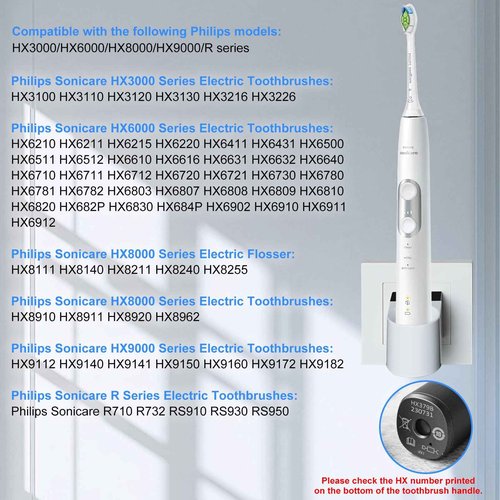 Electric Toothbrush Charger for Philips Sonicare Electric Toothbrush Models HX6100, HX3000, HX6000, HX8000, HX9000，2 in 1 Cordless/Cable Charger, IPX7 Inductive Charging Base Portable Travel (White)
