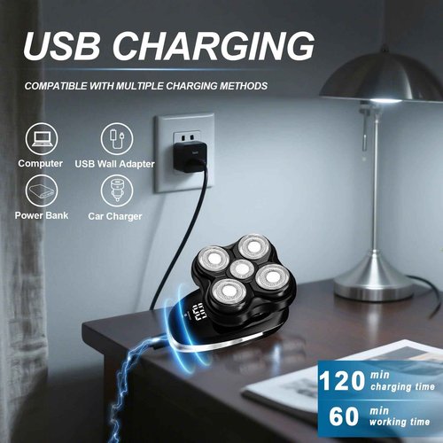LQT Head Shaver for Bald Men | Wet & Dry Electric Shaver with 5D Floating Head & Magnetic Blades | Rechargeable Razor with LED Display & 3-Second Safety Lock