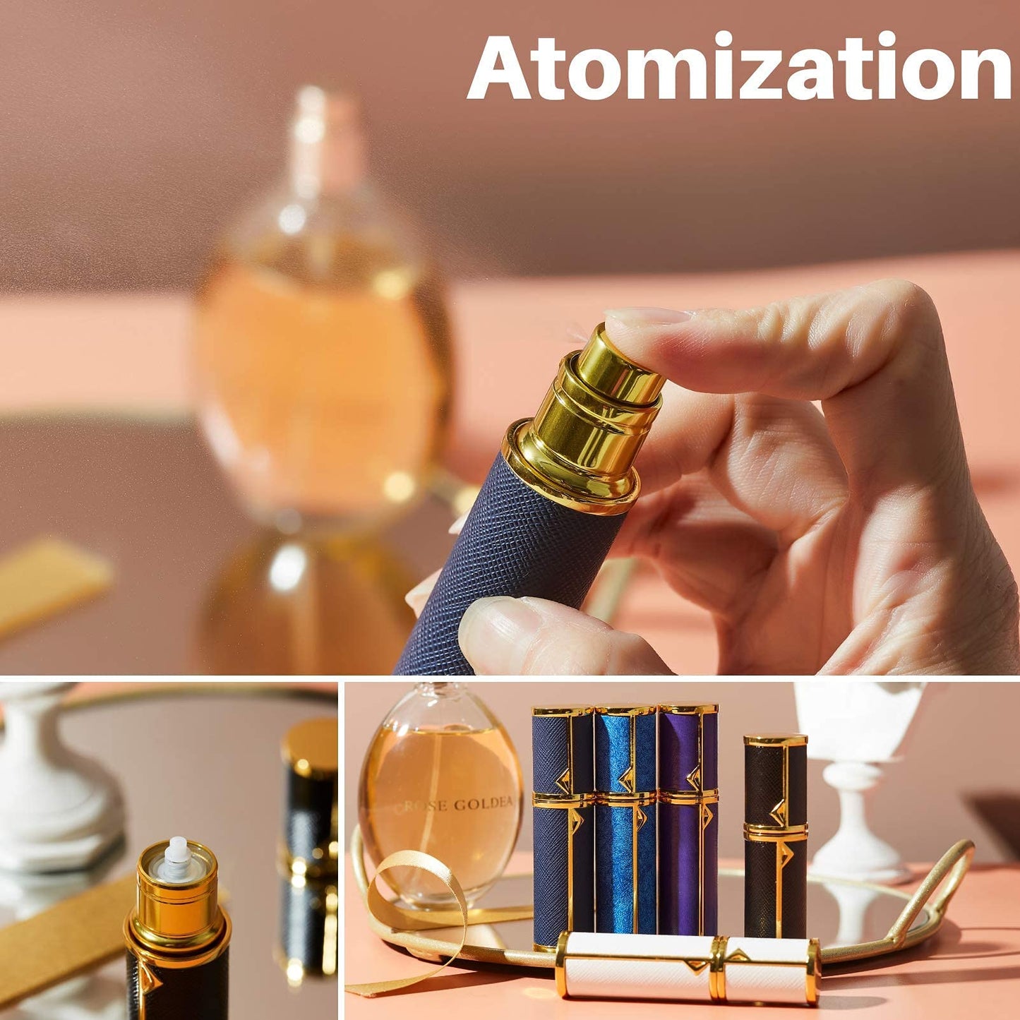 BRARIOS Refillable Portable Mini Perfume Atomizer for Travel, 5ml Luxury Empty Leakproof Pump Perfume Spray bottle Atomizer for Man and Woman (White(GD))