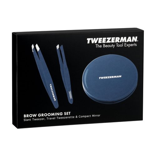 Tweezerman Brow & Lash Set - Compact Mirror, Mini Slant Tweezer and Lash Curler for All Eye Shapes