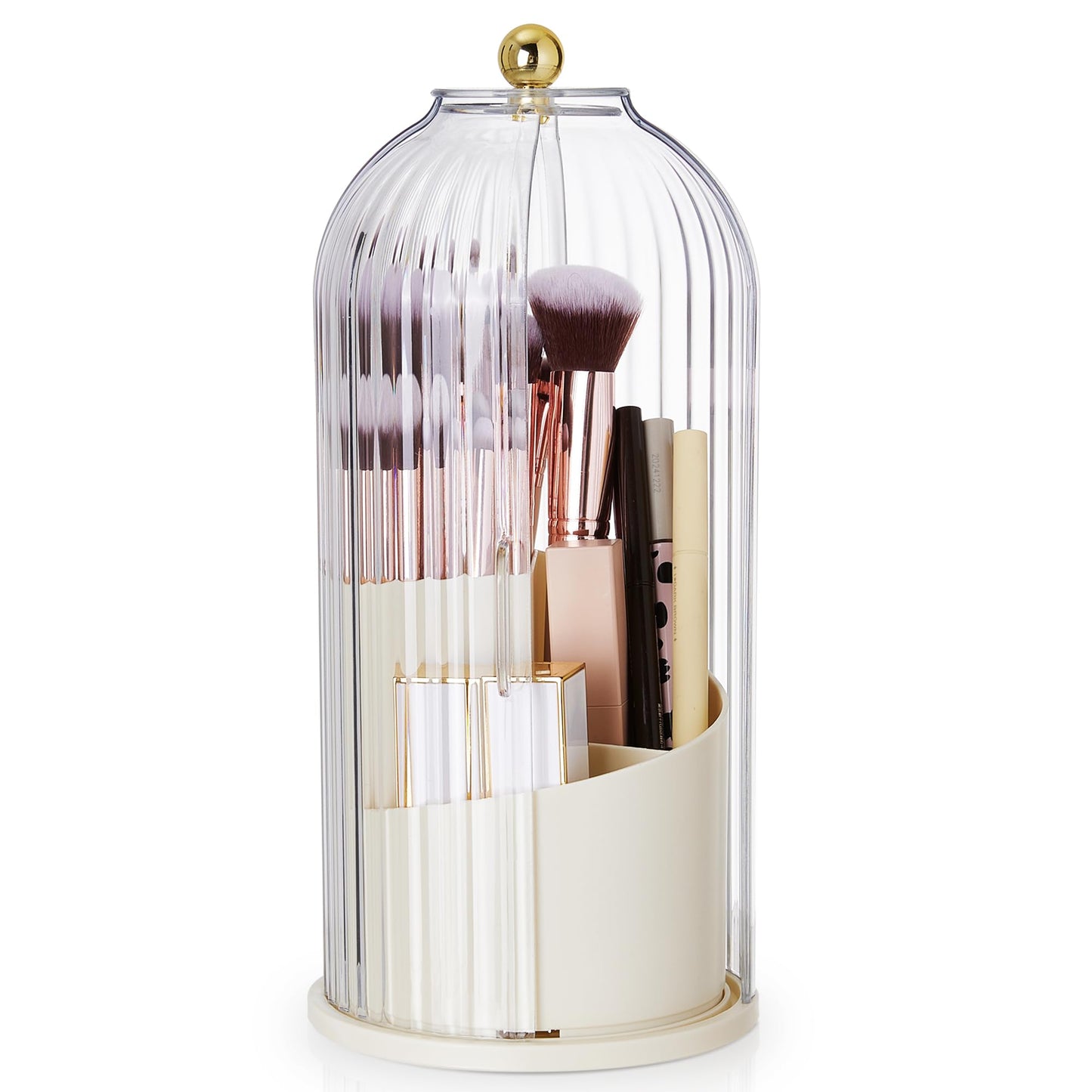 Makeup Brush Holder Organizer with Lid, Waterproof 360°Rotating Cosmetic Make Up brush Storage for Vanity, Gifts, Women