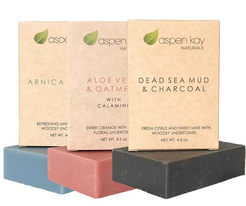 Soap Set - Made with Natural and Organic Ingredients. Gentle Soap. 1 Arnica & Mint - 1 Calamine Soap – 1 Dead Sea Mud & Charcoal Soap - 4.5oz Bar