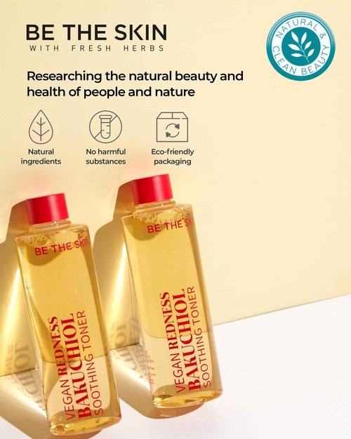 BE THE SKIN Vegan Redness Bakuchiol Soothing Toner - Gentle pH Balancing Redness Relief Face Toner with Heartleaf Extract - Pore Tightening, Soothing for Sensitive Skin, 8.45 fl.oz.