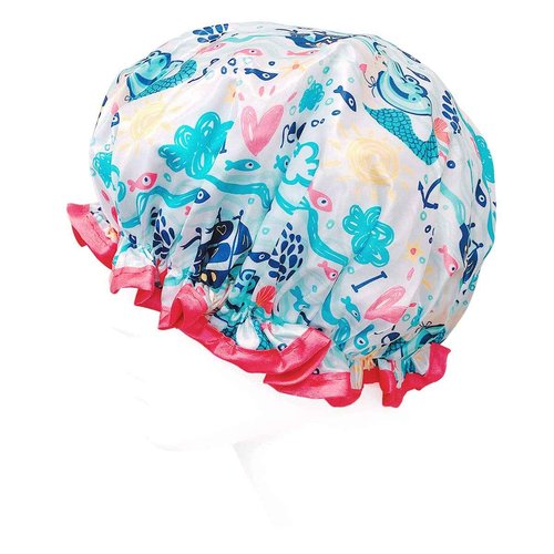 Wrapables® Stylish Double Layer Waterproof Shower Caps (Set of 4), Llamas & Ocean Fun