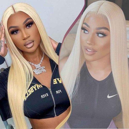 UREMY Synthetic Lace Front Wig 613 Blonde 32 Inch Long Straight Layered Wigs Middle Part with Baby Hair Pre Plucked Transparent Lace Soft Silky Hair for Women