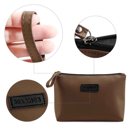Cosmetic Bags for Women Small Makeup Bag for Purse Pu Leather Makeup Pouch Travel Makeup Bag with Zipper Make Up Bag for Travelling (Coffee)