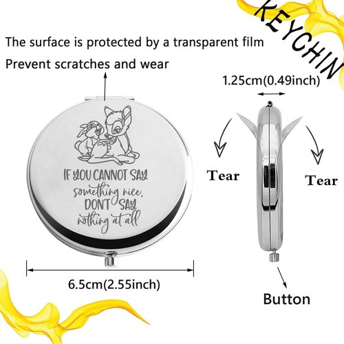 KEYCHIN Bambi and Thumper Pocket Mirror - Deer Fans Gifts 'If You Can't Say Something Nice' Compact Makeup Mirror (Silver)