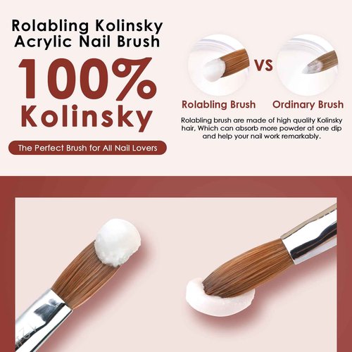 Rolabling 1pc 10#Kolinsky Sable Nail Brush with 1pc 12# Kolinsky Sable Nail Brush Set