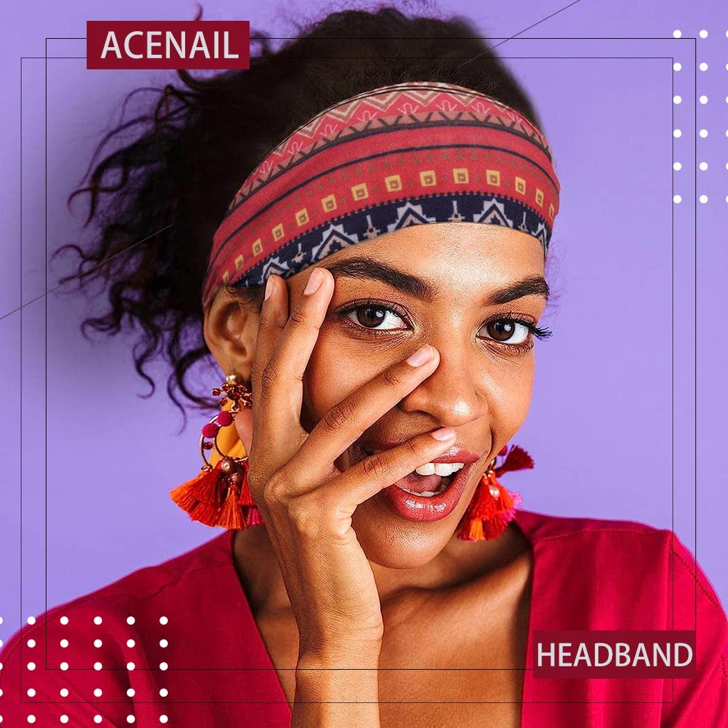 Acenail Wide Headbands Women Turban Knotted Headband Elastic Non Slip Hairbands African Head Bands Cotton Workout Head Wraps Bohemian Head Band Running Sports Hairband Yoga Head Scarfs Boho Hair Accessories for Women and Girls Pack of 4 (#4 Chic)