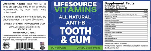 LifeSourceVitamins Tooth & Gum - Anti-B - Support - 90 Caps - Proprietary Formula - LVs, 1 Count (Pack of 1)