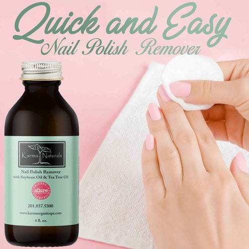 Karma Organic Nail Polish Remover Wipes Bundle - Tea Tree Oil Based Nail Polish Remover (4FL-Oz) Lavender Nail Polish Remover Wipes (Pack of 10)