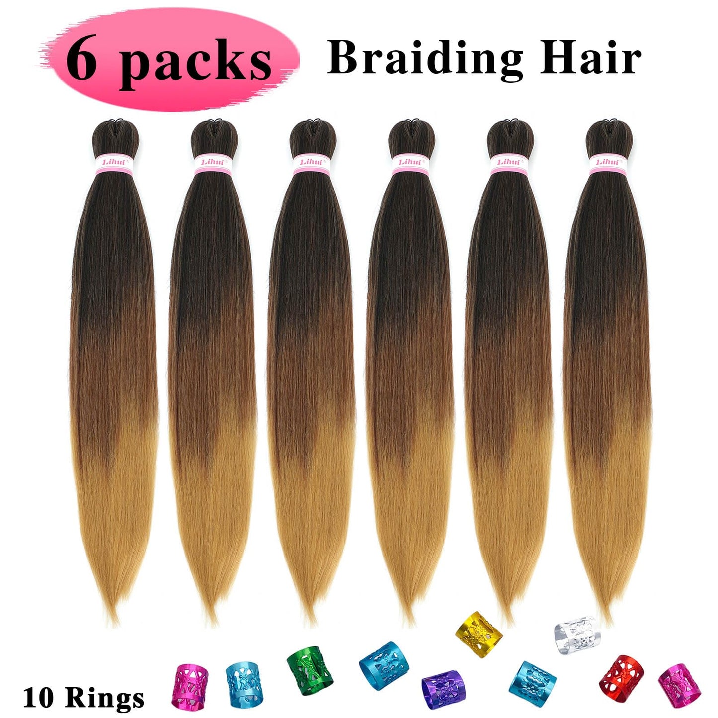 Braiding Hair Pre Stretched 26 Inch prestretched Braiding Hair Extensions For Braids Twists Crochet Long Braid Hair Synthetic Bundles Yaki Texture Hot Water Setting(1B/30/27, 6 Packs, 26 Inch)