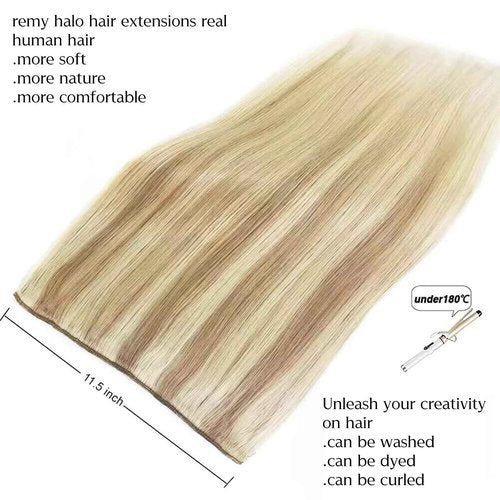 14 Inch Hair Extensions - Light Blonde to 613 Blonde Straight Human Hair With Transparent Fish Line Invisible Hairpiece - Hidden Wire