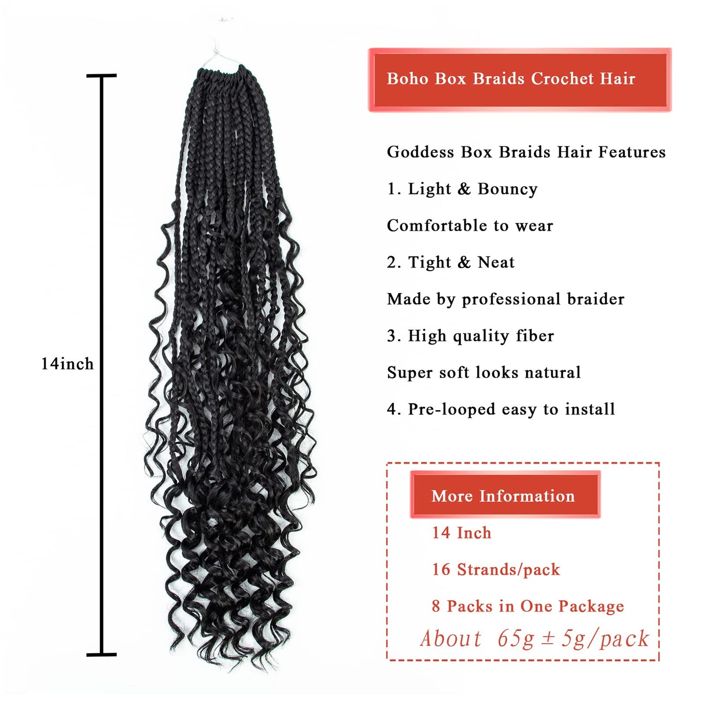 Liang Dian Goddess Box Braids Crochet Hair 14 Inch 8 Packs Boho Box Braids Crochet with Curly Ends Pre looped Synthetic Bohemian Hippie Braids Hair Extensions(14 Inch 27/613 Omber)