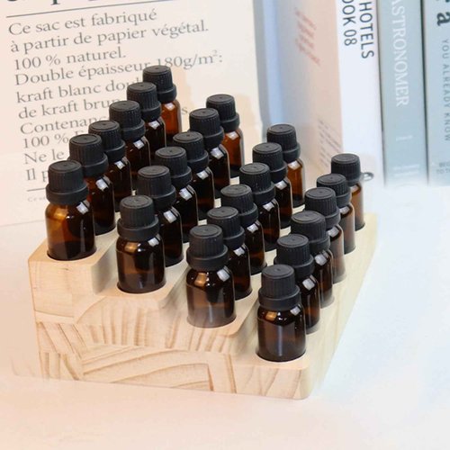 LONG TAO Essential Oil Display Stand 4 Tier Essential Oil Holder Solid Wood Essential Oil Rack for 24 Bottles Tabletop Display Holder Bottle Organizer for 5-20ml Bottles Display for Essential Oils