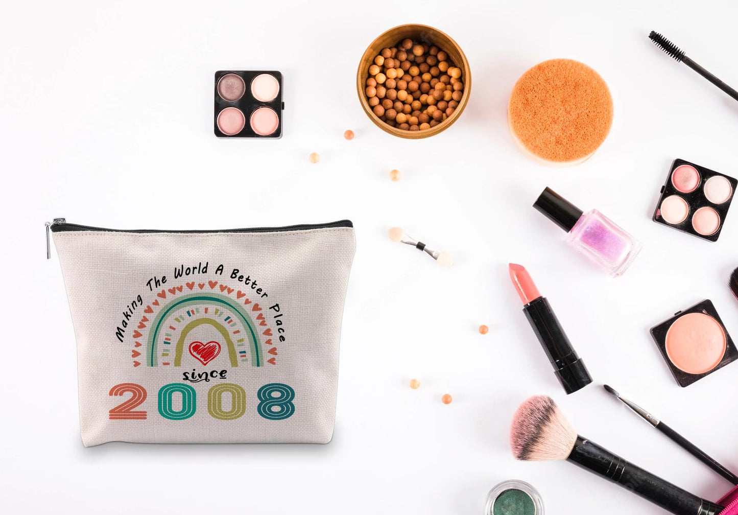 Sweet 16th Birthday Gifts, Making The World A Better Place Since 2008 Cosmetic Bag, 16 Years Old Birthday Gift, 2008 Makeup Bag Travel Pouch Sixteen Birthday Gifts for Daughter Granddaughter Niece