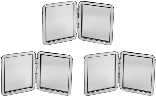 Stephanie Imports Set of 3 Vertical Bar Pattern Double Sided Magnifying Compact Mirrors (Gold & Silver)