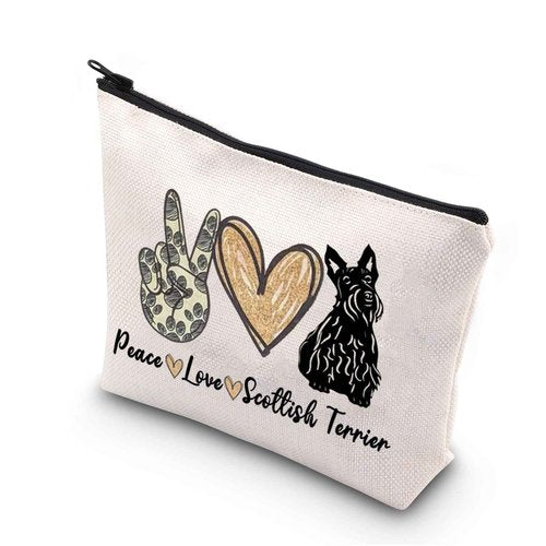 TSOTMO Scottish Terrier Mama Gift Peace Love Scottish Terrier Cute Puppy Themed Makeup Bag for Dog Lover (PLScottish Terrier)