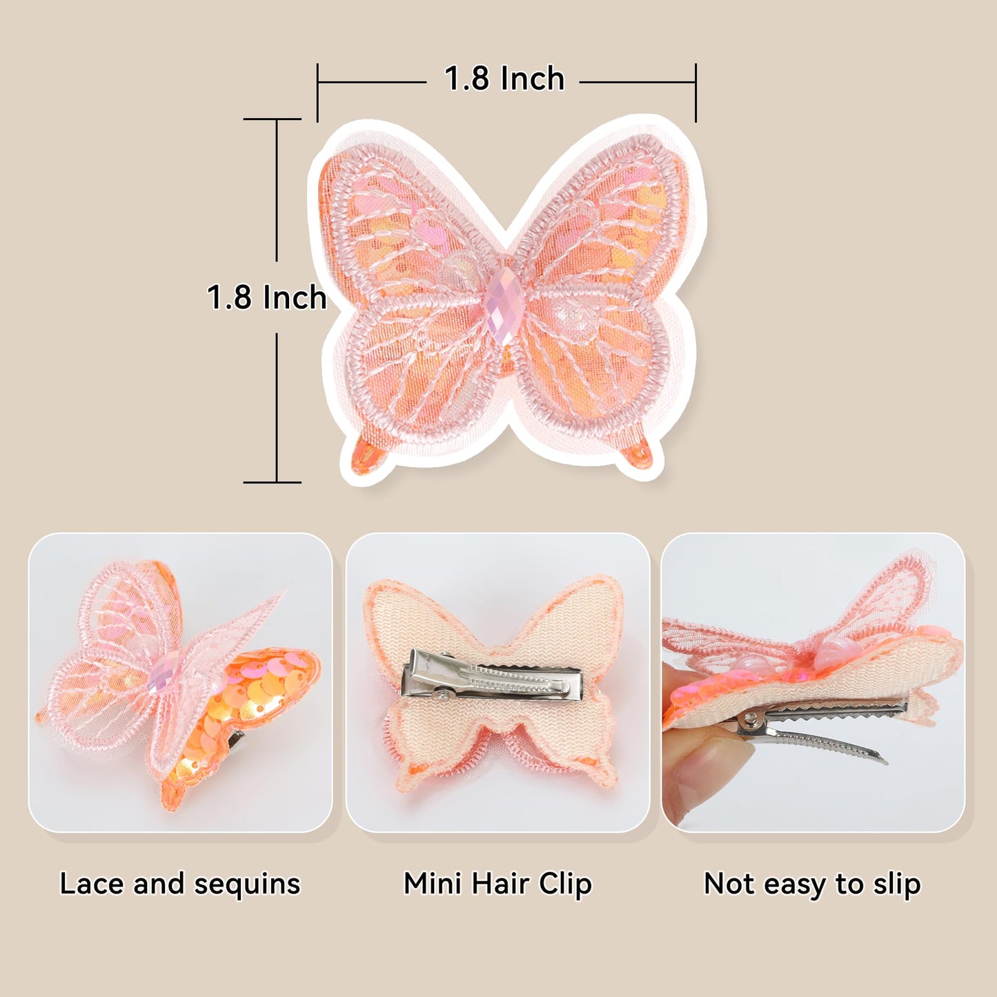 Butterfly Hair Clips 1.7 inch 6 PCS Lace Hair Embroidery Butterfly Hair Pins Hair Accessories for Halloween Cosplaying Women Girls Teens Hawaii Hair Clips.Yellow&Orange&Blue