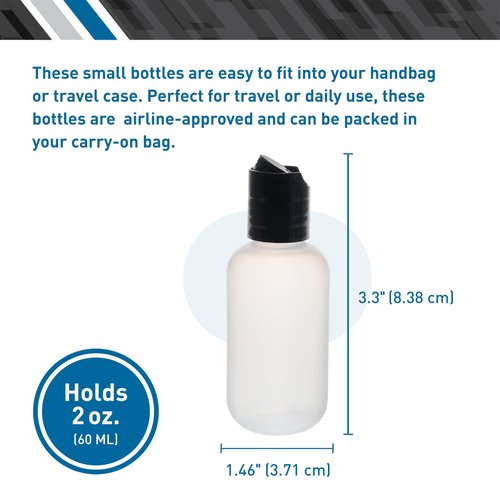 BodyMed 50 Pcs 2 oz. Clear Plastic Dispenser Bottles with Caps - LDPE Pliable Material & Leak Proof - Refillable, Mini Squeeze Bottles for Shampoo, Lotion, Essential Oils