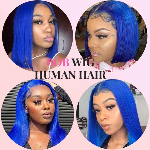 Valiilo 16 Inch Blue Bob Wig Human Hair 13x4 HD Lace Front Wigs Human Hair Pre Plucked with Baby Hair Glueless Bob Wig Human Hair 180% Density