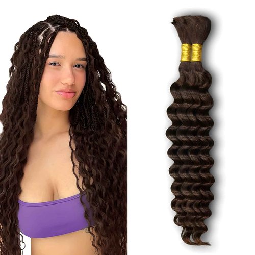 ZFY Human Braiding Hair 100g 22 Inch Deep Wave Bulk Human Hair for Braiding Boho Braids 100% Unprocessed Brazilian Virgin Human Hair Extensions No Weft 2 Bundle/Pack Dark Brown