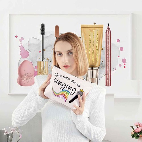 LEVLO Singing Cosmetic Make Up Bag Music Lover Gift Life Is Better When I'm Singing Makeup Zipper Pouch Bag (When I'm Singing)